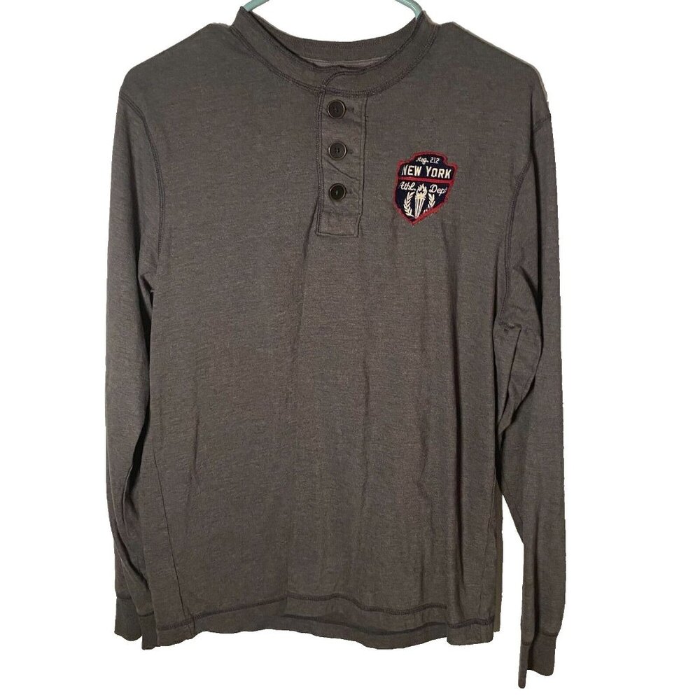 Old Navy Henley Athletic Department New York Gray Long Sleeve Button Neck Size M